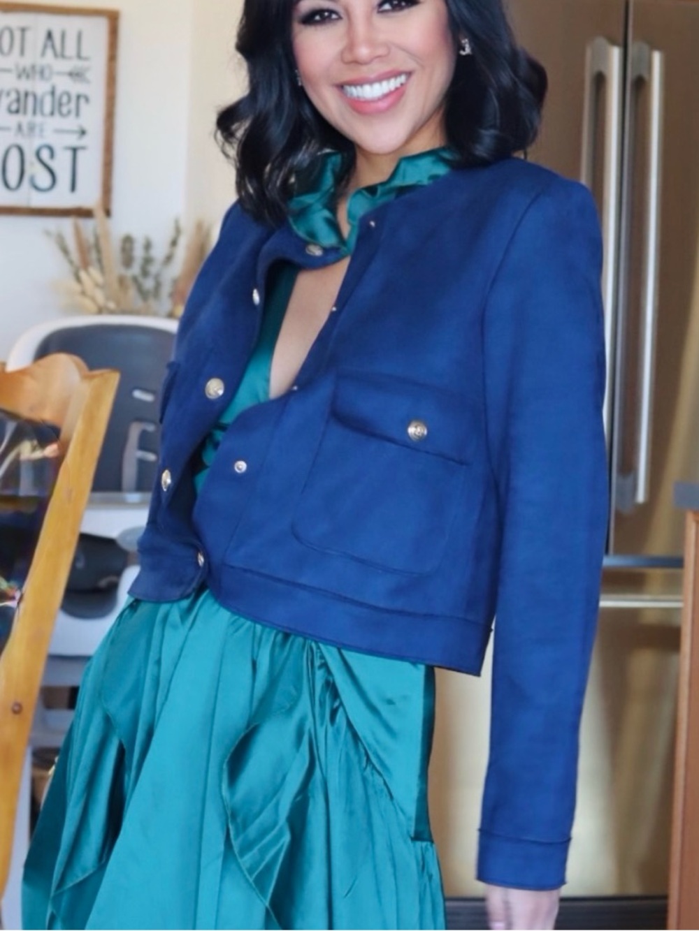 Philosophy Navy Cropped Jacket Gold Button Minimalist Chic Preppy